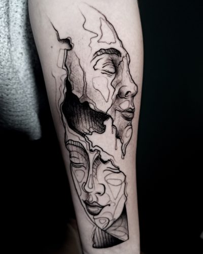 Przykłady tatuażu w stylu sketchwork Twarze od Koszeli