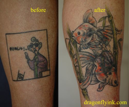 Przykłady dobrych i złych coverów koi Tattoo Cover