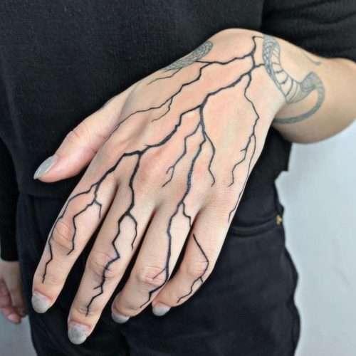 Sick Free Hand Lightning Tattoo