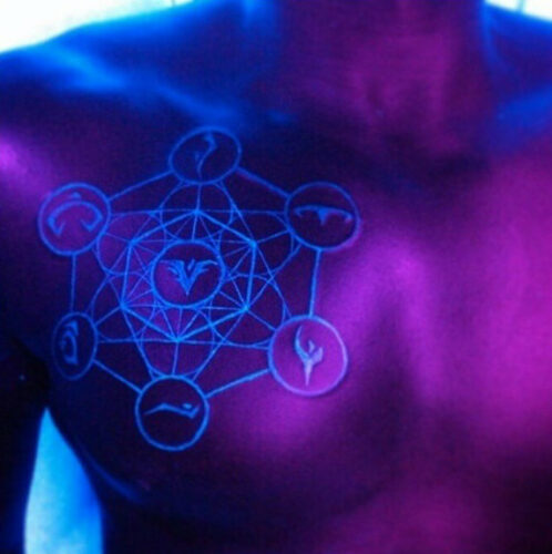 seven deadly sins upper chest mens tattoo with glow in the dark tattoo ink - - Zajawa Tattoo - Tatuaże UV - niewiedzialny hit czy niebezpieczny trend?